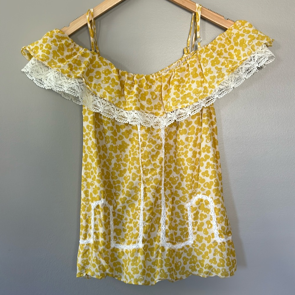 Anthropologie LEIFSDOTTIR Silk Blend Top Size 4 Cottagecore‎ Floral Peasant Boho